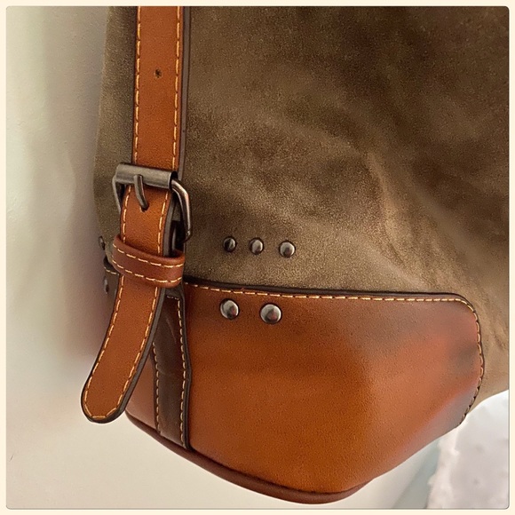 NWT 2X HP Beautifully Detailed Large Tan/Brown Crossbody Shoulder Bag - Picture 8 of 13